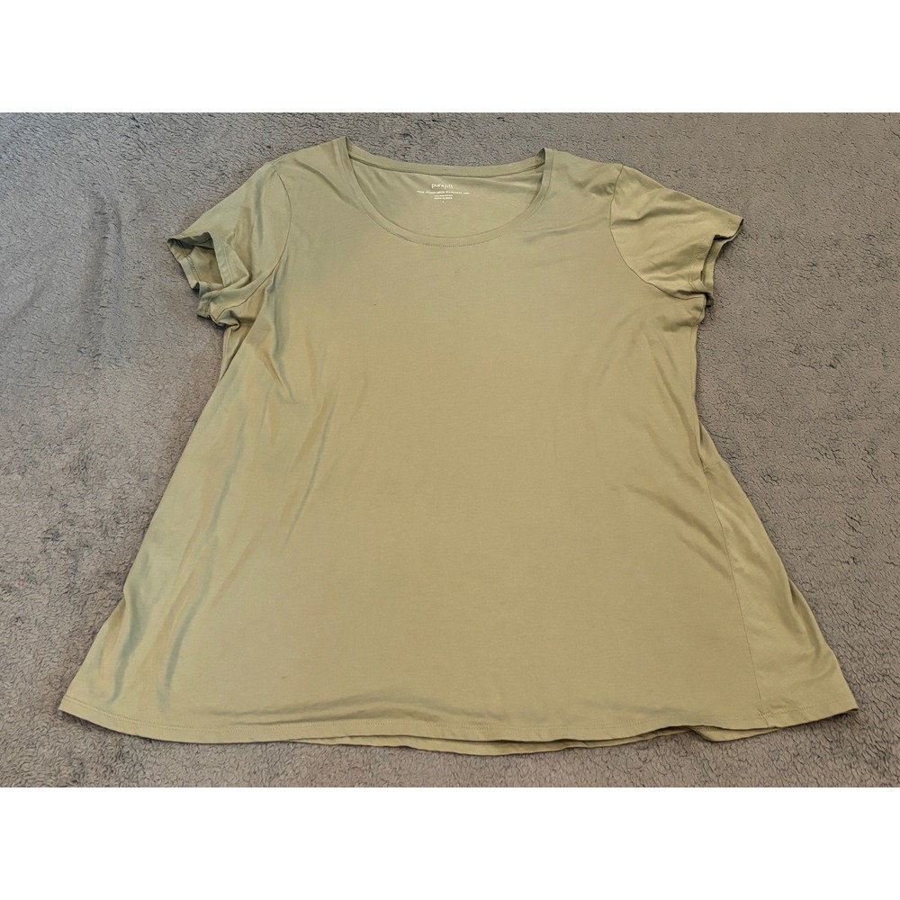 Pure Jill Pima Scoop Neck Elliptical Tee Olive Green Short Sleeve Cotton Large